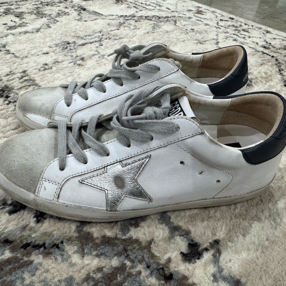 Golden Goose White and Gray Distressed Sneakers